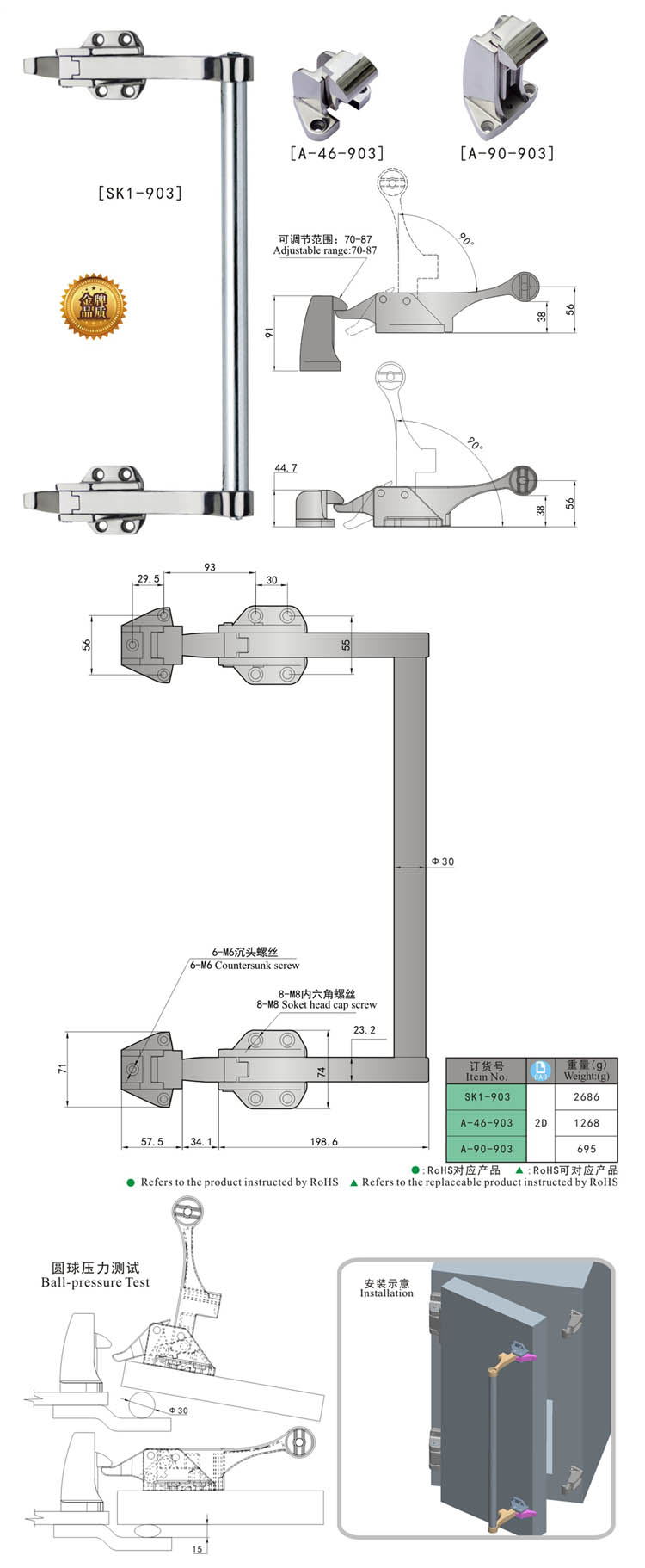 SK1-903 KUNLONG Cierre de la manija
